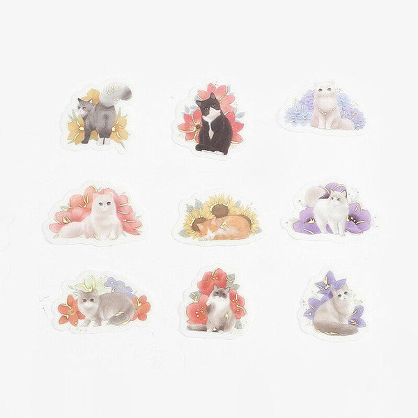 BGM Washi Sticker Flake SEAL Foil Stamping - Lovely Cat & Flower | papermindstationery.com | BGM, Cat, Flake Stickers, Pet