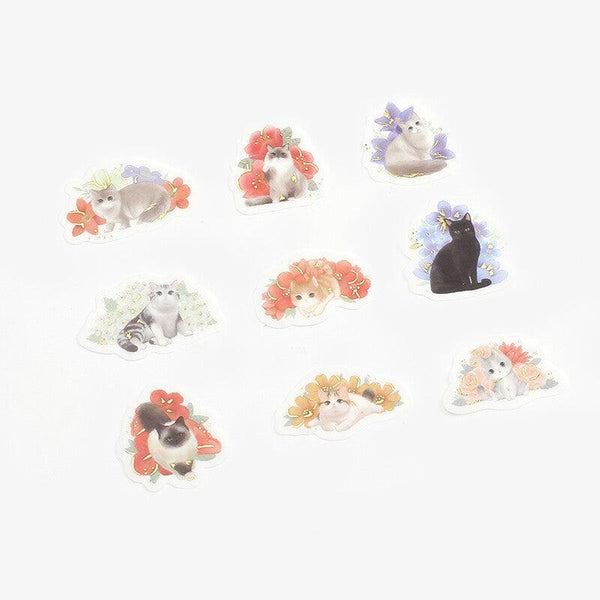 BGM Washi Sticker Flake SEAL Foil Stamping - Lovely Cat & Flower | papermindstationery.com | BGM, Cat, Flake Stickers, Pet