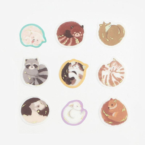 Sleeping Circle Animal - BGM Washi Sticker Flake SEAL Foil Stamping | papermindstationery.com