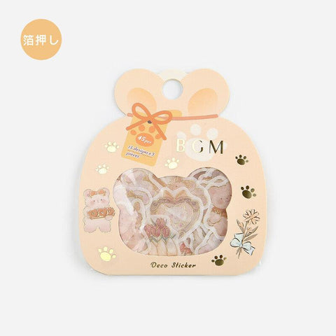 BGM Washi Sticker Flake SEAL Foil Stamping - Teddy Bear & Rabbit Life | papermindstationery.com | Animal, Bear, BGM, Flake Stickers, Rabbit