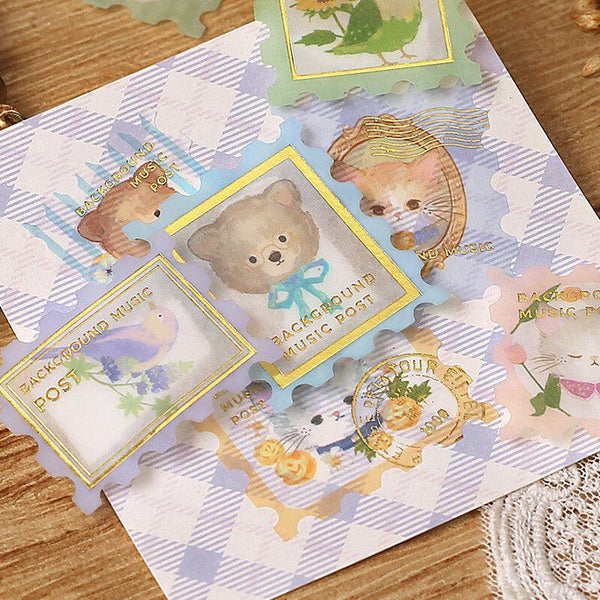 BGM Washi Sticker Flake SEAL Foil Stamping - Postage Stamp Animal | papermindstationery.com | Animal, BGM, Flake Stickers