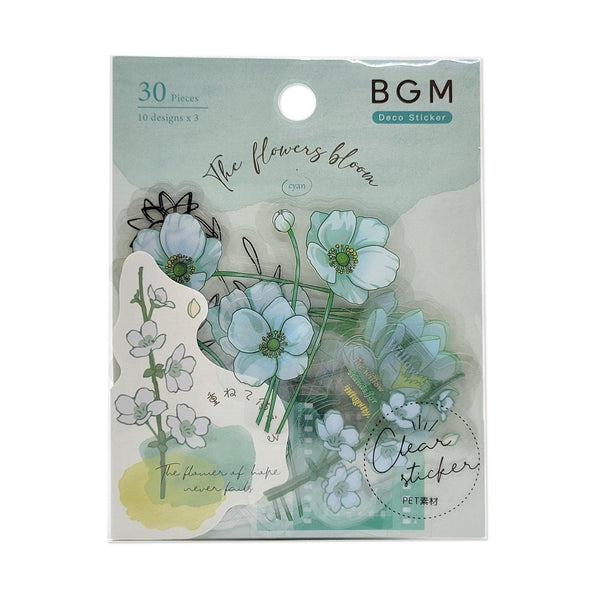 BGM Transparent Clear Sticker Flake SEAL - Flower Blossom Mint | papermindstationery.com | BGM, Flake Stickers, Flower