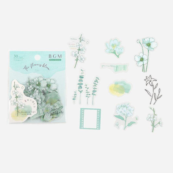 BGM Transparent Clear Sticker Flake SEAL - Flower Blossom Mint | papermindstationery.com | BGM, Flake Stickers, Flower