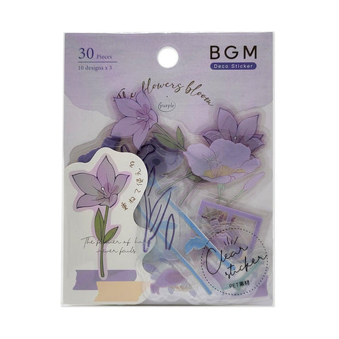 BGM Transparent Clear Sticker Flake SEAL - Flower Blossom Purple | papermindstationery.com | BGM, Flake Stickers, Flower