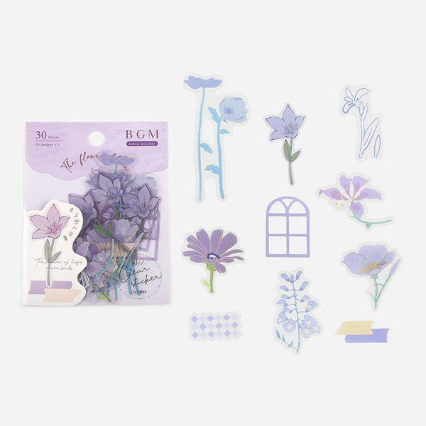 BGM Transparent Clear Sticker Flake SEAL - Flower Blossom Purple | papermindstationery.com | BGM, Flake Stickers, Flower