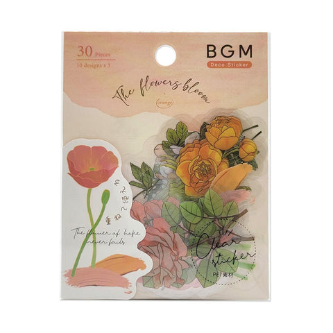 BGM Transparent Clear Sticker Flake SEAL - Flower Blossom Orange Peach | papermindstationery.com | BGM, Flake Stickers, Flower