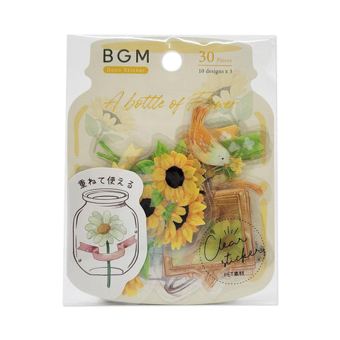 BGM Transparent Clear Sticker Flake SEAL - Yellow Flower Bloom In a Bottle | papermindstationery.com | BGM, Flake Stickers