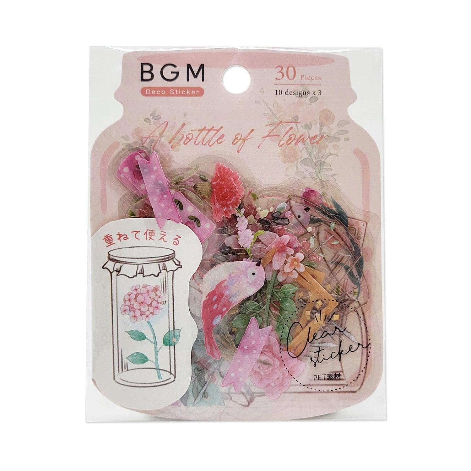 BGM Transparent Clear Sticker Flake SEAL - Pink Flower Bloom In a Bottle | papermindstationery.com | BGM, Flake Stickers