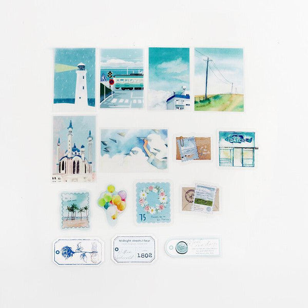 BGM Sticker Flake SEAL - Island Scene Light Blue | papermindstationery.com | BGM, Flake Stickers