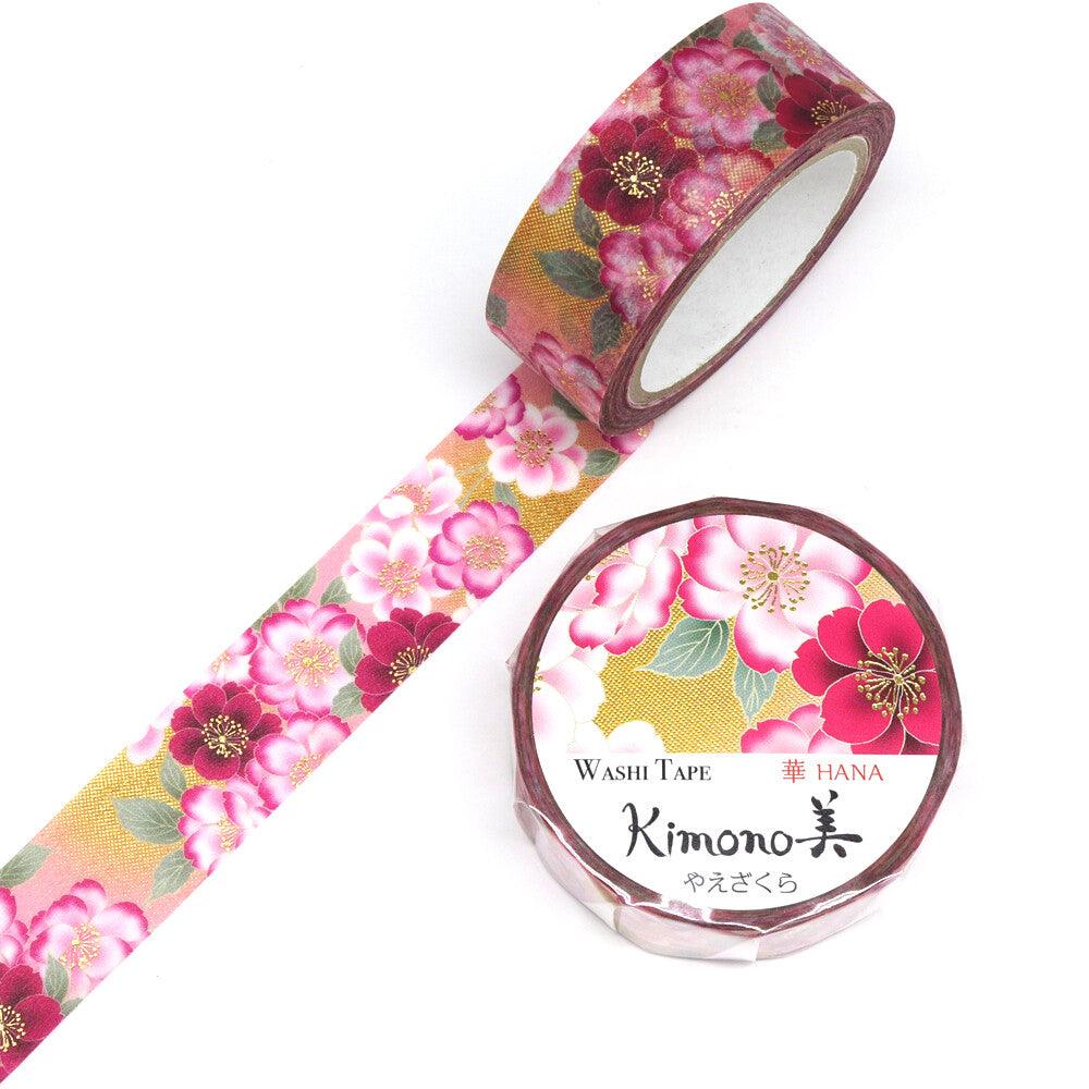 Kamiiso Kimono Washi Tape 15mm Masking Tape Foil Stamping - Multi Layered Cherry Blossom | papermindstationery.com | 15mm Washi Tapes, Flower, Kamiiso, Washi Tapes
