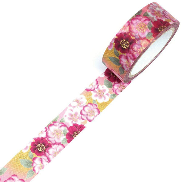 Kamiiso Kimono Washi Tape 15mm Masking Tape Foil Stamping - Multi Layered Cherry Blossom | papermindstationery.com | 15mm Washi Tapes, Flower, Kamiiso, Washi Tapes