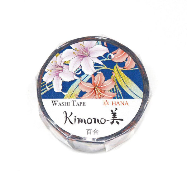 Kamiiso Kimono Washi Tape 15mm Masking Tape Foil Stamping - Pink & Red Lily | papermindstationery.com | 15mm Washi Tapes, Flower, Kamiiso, Washi Tapes