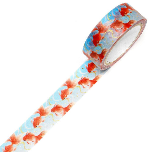 Kamiiso Kimono Washi Tape 15mm Masking Tape Foil Stamping - Red Goldfish | papermindstationery.com