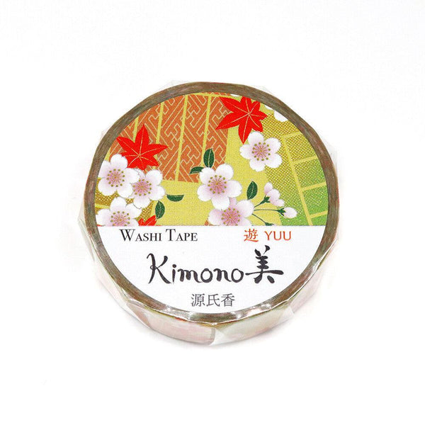 Kamiiso Kimono Washi Tape 15mm Masking Tape Foil Stamping - Genji Cherry Blossom & Maple | papermindstationery.com | 15mm Washi Tapes, Flower, Kamiiso, Washi Tapes