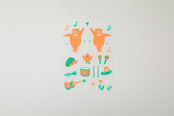 Irodo Fabric Decorating Transfer Sticker - Dancing Bear Peach & Green | papermindstationery.com