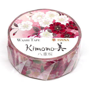 Kamiiso Kimono Washi Tape 15mm - Double Cherry Blossoms | papermindstationery.com | 15mm, Flower, Kamiiso, Washi Tapes
