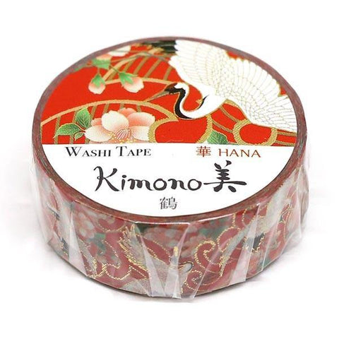 Kamiiso Kimono Washi Tape 15mm Foil Stamping - Crane Bird | papermindstationery.com | 15mm Washi Tapes, Animal, Bird, Kamiiso, Washi Tapes