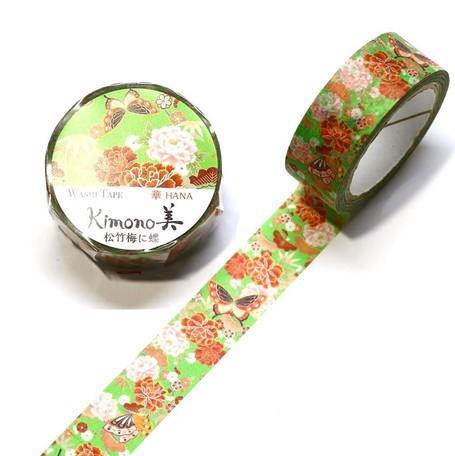Shochikubai Flower & Butterfly - Kamiiso Kimono Washi Tape 15mm Masking Tape | papermindstationery.com