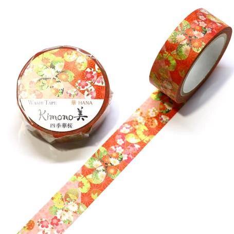 Kamiiso Kimono Washi Tape 15mm Foil Stamping - Japanese Four Seasons | papermindstationery.com | 15mm, Flower, Kamiiso, Washi Tapes