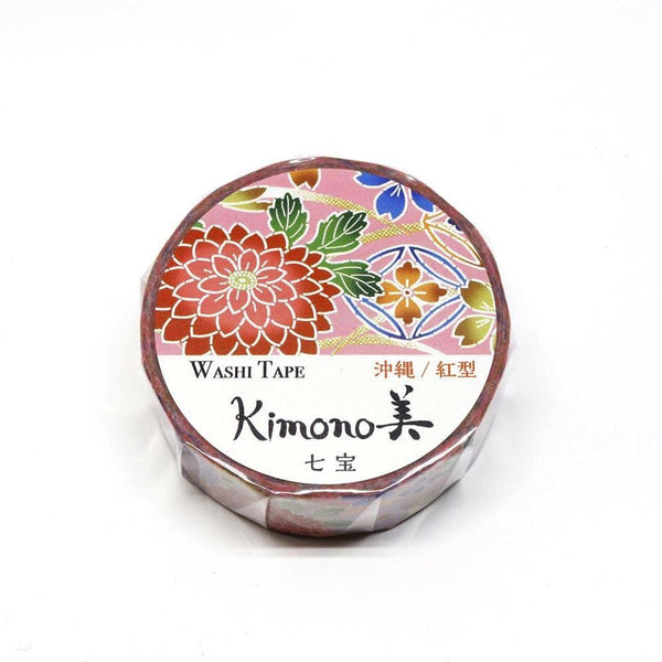 Kamiiso Kimono Washi Tape 15mm Foil Stamping - Okinawa Cloisonne Flower - | papermindstationery.com | 15mm Washi Tapes, Flower, Kamiiso, Washi Tapes