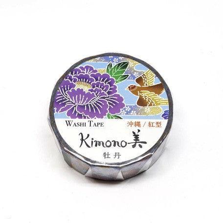 Okinawa Peony - Kamiiso Kimono Washi Tape 15mm Masking Tape Foil Stamping | papermindstationery.com