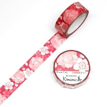 Kamiiso Kimono Washi Tape 15mm Foil Stamping - Sakura | papermindstationery.com | 15mm Washi Tapes, Flower, Kamiiso, Washi Tapes