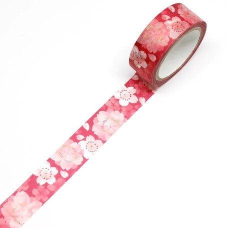 Kamiiso Kimono Washi Tape 15mm Foil Stamping - Sakura | papermindstationery.com | 15mm Washi Tapes, Flower, Kamiiso, Washi Tapes