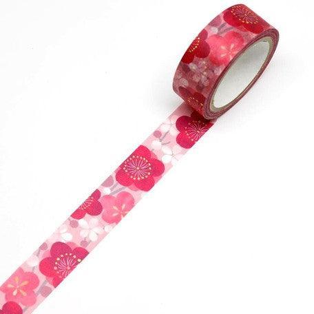 Kamiiso Kimono Washi Tape 15mm Foil Stamping - Ume Plum Flower | papermindstationery.com | 15mm Washi Tapes, Flower, Kamiiso, Washi Tapes