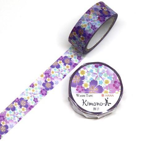 Kamiiso Kimono Washi Tape 15mm Foil Stamping - Japanese Nadeshiko Flower | papermindstationery.com | 15mm Washi Tapes, Flower, Kamiiso, Washi Tapes