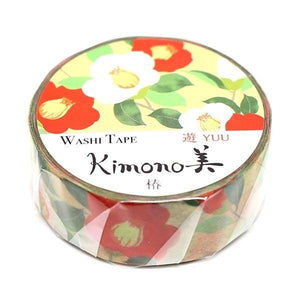 Kamiiso Kimono Washi Tape 15mm Masking Tape - Camellia Flower | papermindstationery.com | 15mm Washi Tapes, Flower, Kamiiso, Washi Tapes