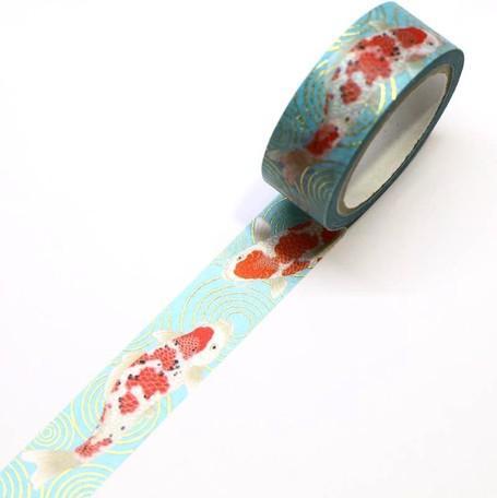 Kamiiso Kimono Washi Tape 15mm Foil Stamping - Fish Koi | papermindstationery.com