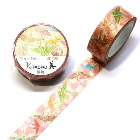 Japanese Paper Crane - Kamiiso Kimono Washi Tape 15mm Masking Tape Foil Stamping | papermindstationery.com