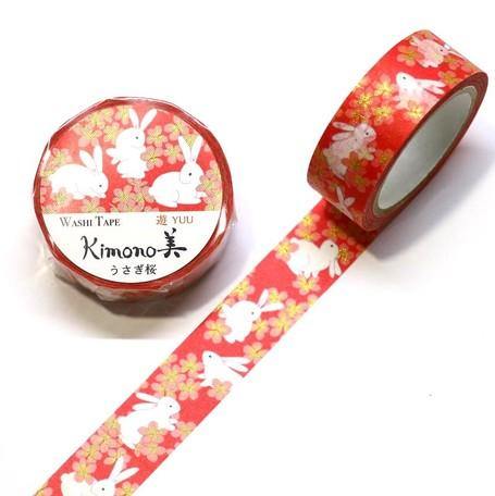 Kamiiso Kimono Washi Tape 15mm Masking Tape Foil Stamping - Rabbit | papermindstationery.com | 15mm, Animal, Kamiiso, Rabbit, Washi Tapes