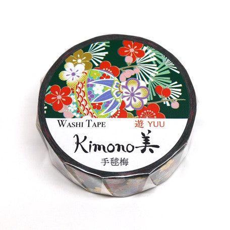 Kamiiso Kimono Washi Tape 15mm Foil Stamping - Japanese Temari Plum Flower | papermindstationery.com | 15mm Washi Tapes, Flower, Kamiiso, Washi Tapes