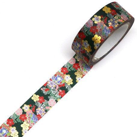 Kamiiso Kimono Washi Tape 15mm Foil Stamping - Japanese Temari Plum Flower | papermindstationery.com | 15mm Washi Tapes, Flower, Kamiiso, Washi Tapes