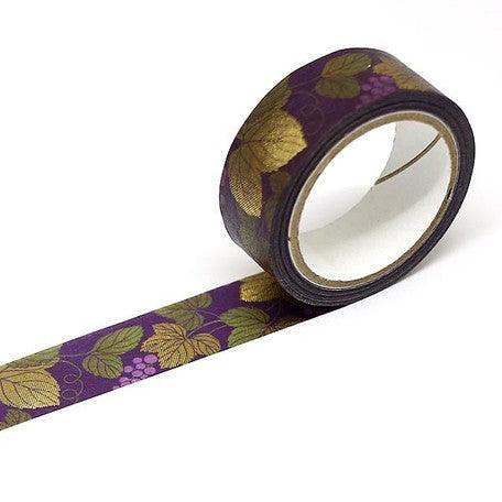 Kamiiso Kimono Washi Tape 15mm Foil Stamping - Japanese Grape | papermindstationery.com | 15mm Washi Tapes, Fruit, Kamiiso, Washi Tapes