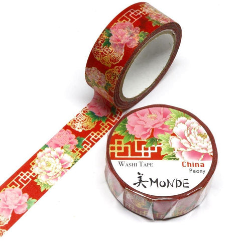 Kamiiso Monde Washi Tape 15mm Foil Stamping - Chinese Peony | papermindstationery.com | 15mm Washi Tapes, Flower, Kamiiso, Washi Tapes