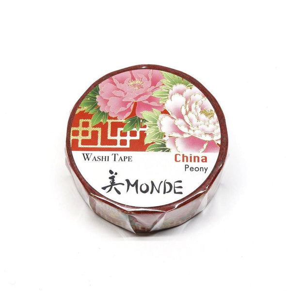 Kamiiso Monde Washi Tape 15mm Foil Stamping - Chinese Peony | papermindstationery.com | 15mm Washi Tapes, Flower, Kamiiso, Washi Tapes