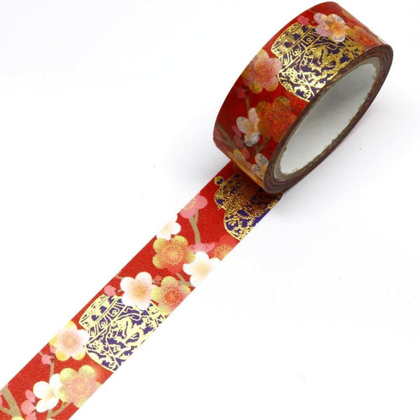 Taiwanese Plum Flower & Cloisonne - Kamiiso Monde Washi Tape 15mm Masking Tape Foil Stamping | papermindstationery.com
