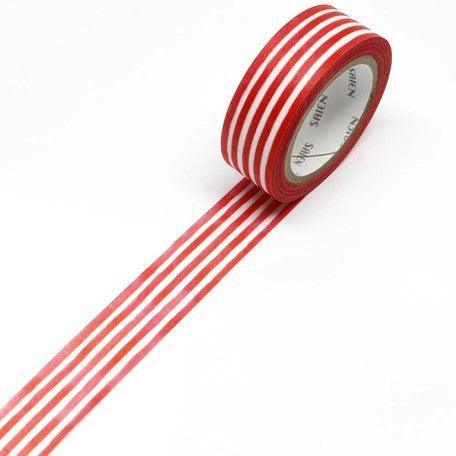 Kamiiso Saien Washi Tape 15mm - Candy Cane Stripe Red | papermindstationery.com