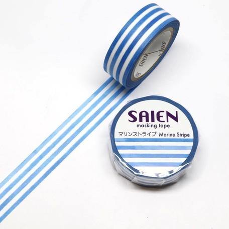 Kamiiso Saien Washi Tape 15mm Masking Tape - Marine Stripe Blue | papermindstationery.com | 15mm Washi Tapes, boxing, Kamiiso, Others, sale, Washi Tapes