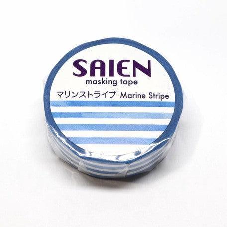 Kamiiso Saien Washi Tape 15mm Masking Tape - Marine Stripe Blue | papermindstationery.com | 15mm Washi Tapes, boxing, Kamiiso, Others, sale, Washi Tapes