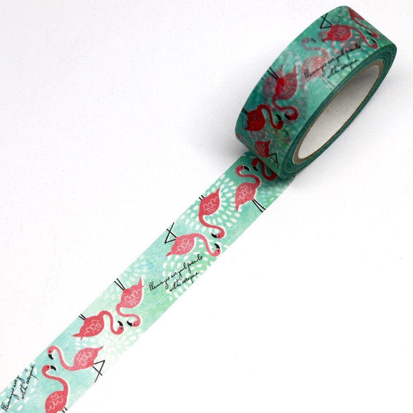 Kamiiso Saien Washi Tape 15mm Masking Tape - Flamingo | papermindstationery.com | 15mm Washi Tapes, Animal, Bird, Kamiiso, Washi Tapes