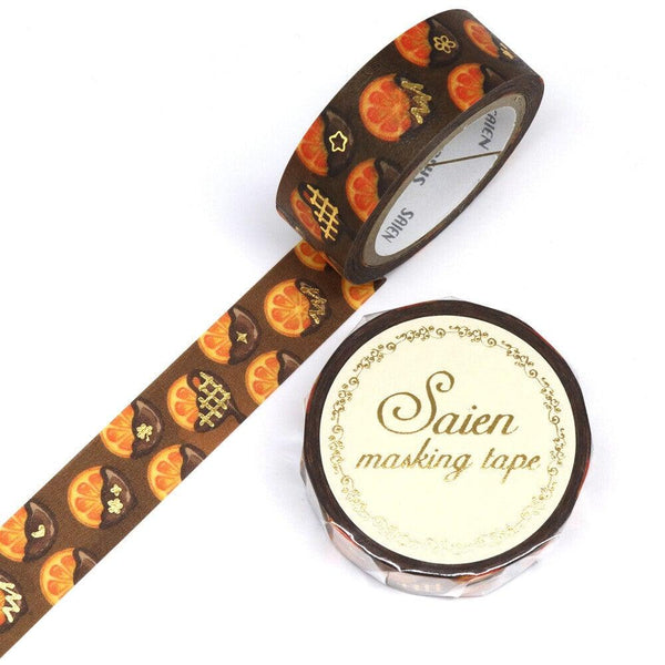 Kamiiso Saien Washi Tape 15mm Foil Stamping - Chocolate Dipped Orange | papermindstationery.com | 15mm Washi Tapes, boxing, Dessert, Kamiiso, sale, Washi Tapes