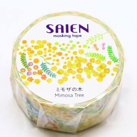 Kamiiso Saien Washi Tape 20mm Masking Tape - Mimosa Tree | papermindstationery.com | 20mm Washi Tapes, boxing, Flower, Kamiiso, sale, Washi Tapes