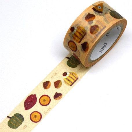 Kamiiso Saien Washi Tape 20mm Masking Tape - Autumn Chestnut & Pumpkin | papermindstationery.com | 20mm Washi Tapes, Fruit, Kamiiso, Kamiiso Sansyo, Washi Tapes