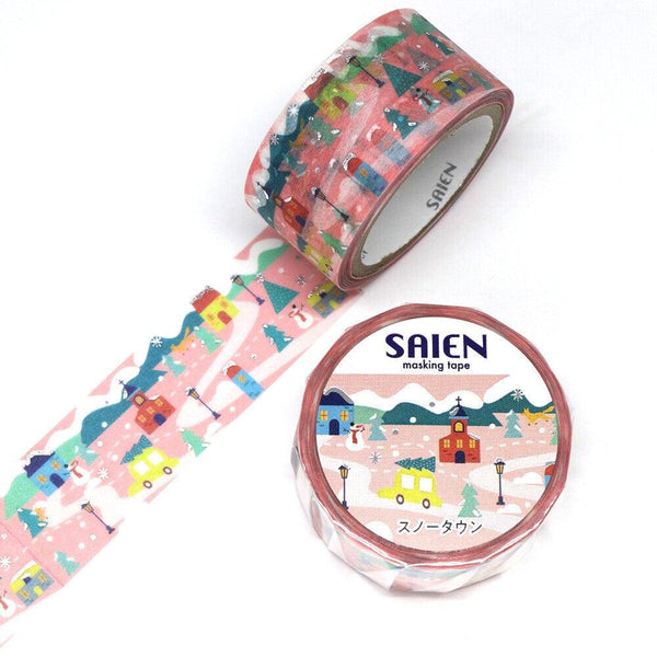 Kamiiso Saien Washi Tape 20mm Foil Stamping - Snowy Town | papermindstationery.com | 20mm Washi Tapes, Christmas, Kamiiso, Washi Tapes
