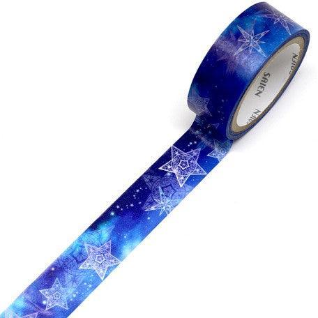 Kamiiso Saien Washi Tape 15mm Masking Tape - Snowflakes Stars | papermindstationery.com | 15mm Washi Tapes, Kamiiso, Space, Washi Tapes
