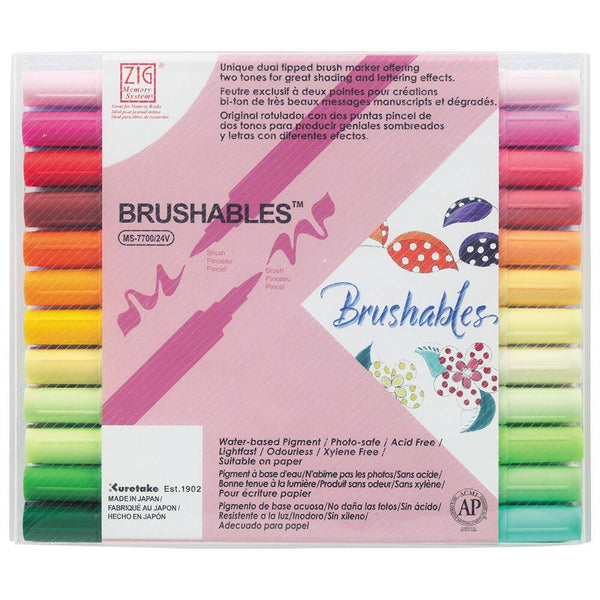 KURETAKE Zig Memory System Brushables Dual Tip Brush Pen Markers 24 color set | papermindstationery.com