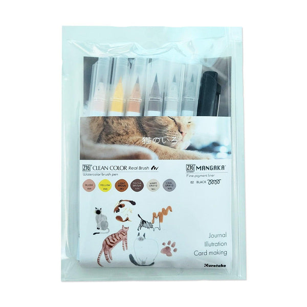 KURETAKE Zig Clean Color Real Blush + MANGAKA Set - Cat | papermindstationery.com